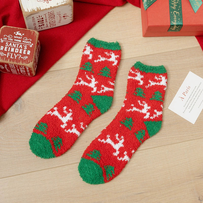 Christmas Plush Socks – Thick Coral Fleece Winter Floor Socks, Warm Fuzzy Sleeping Socks