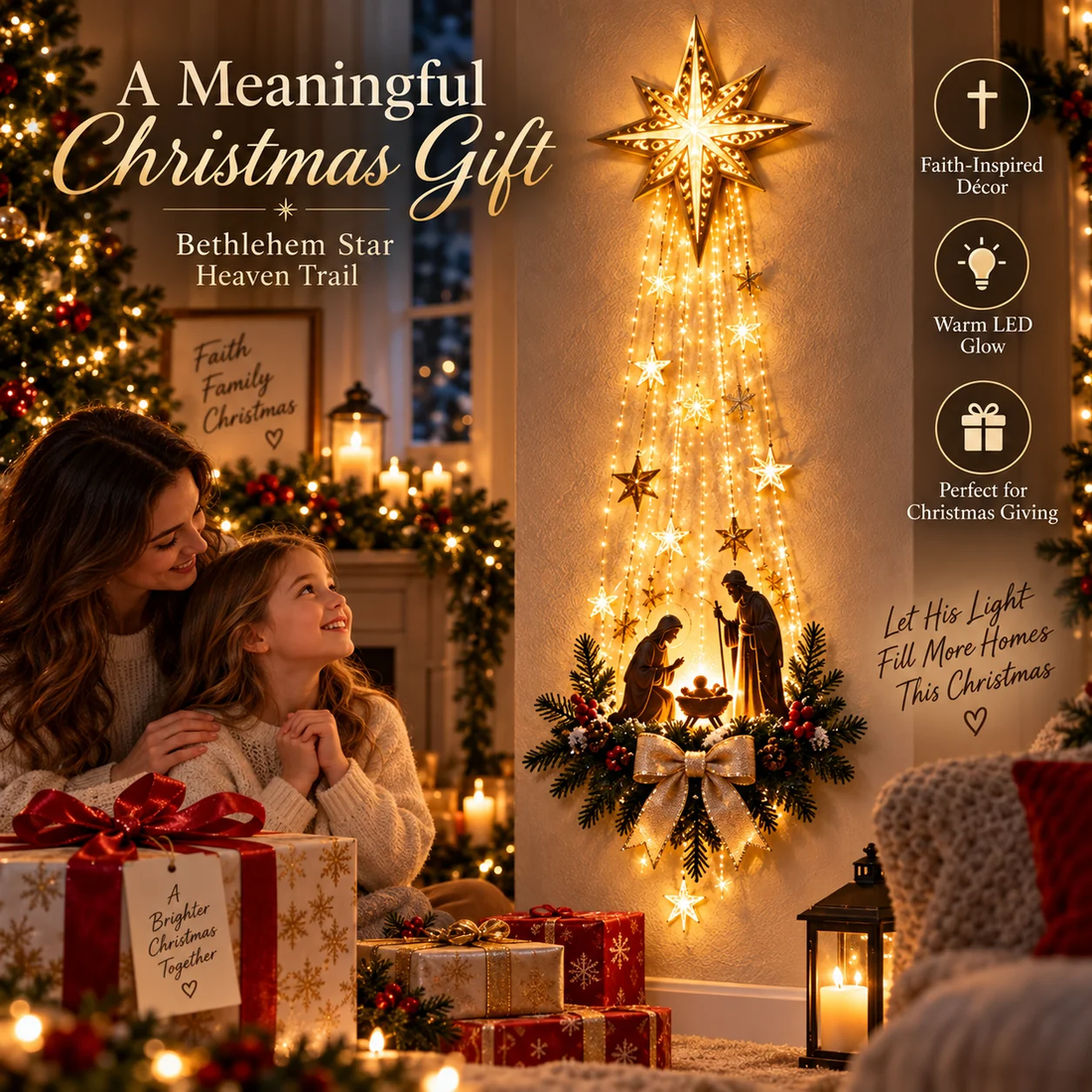 Christmas nativity star light decoration with warm family holiday memories