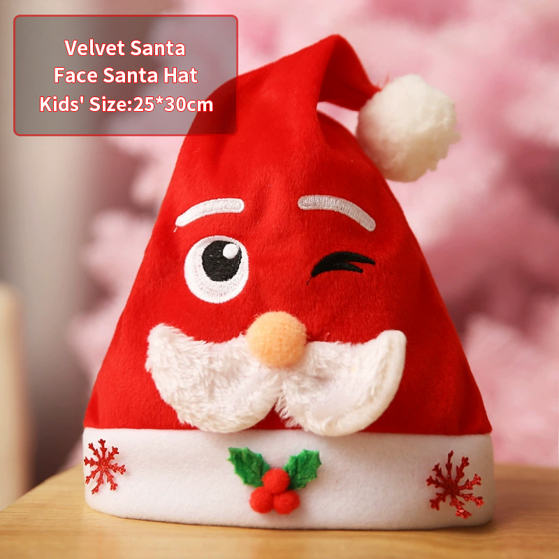 Velvet Santa Face Santa Hat-(Kids)