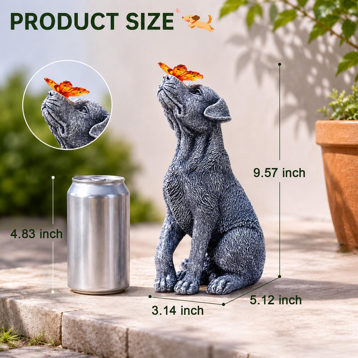 Dog Statue with Solar Butterfly Garden Decor