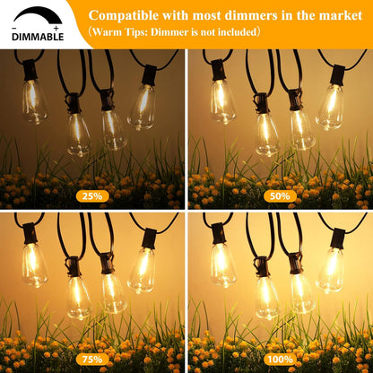100FT Outdoor String Lights 52 Bulbs