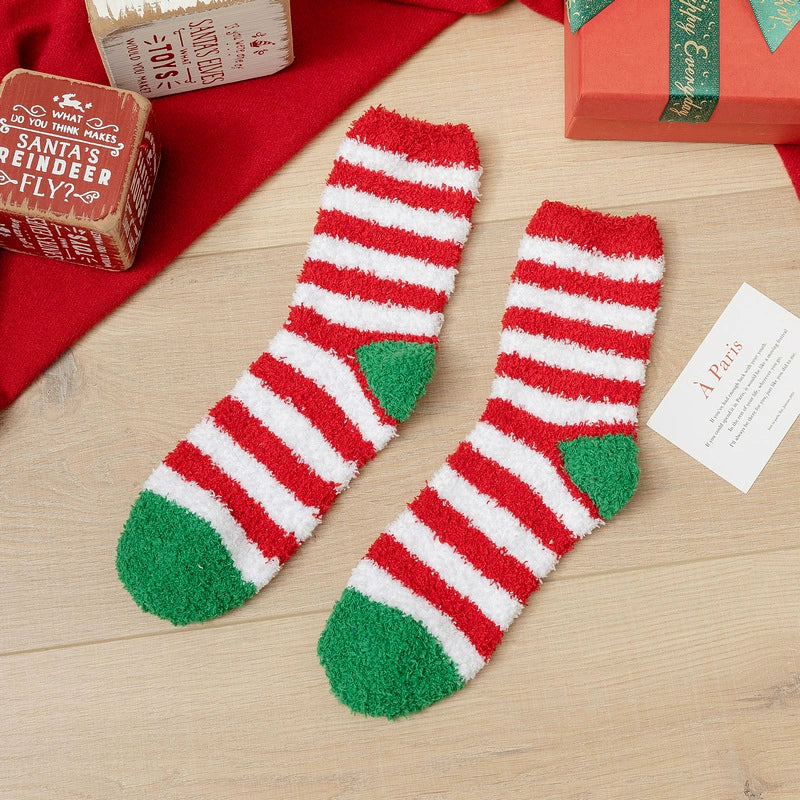 Christmas Plush Socks – Thick Coral Fleece Winter Floor Socks, Warm Fuzzy Sleeping Socks