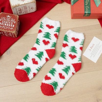 Christmas Plush Socks – Thick Coral Fleece Winter Floor Socks, Warm Fuzzy Sleeping Socks