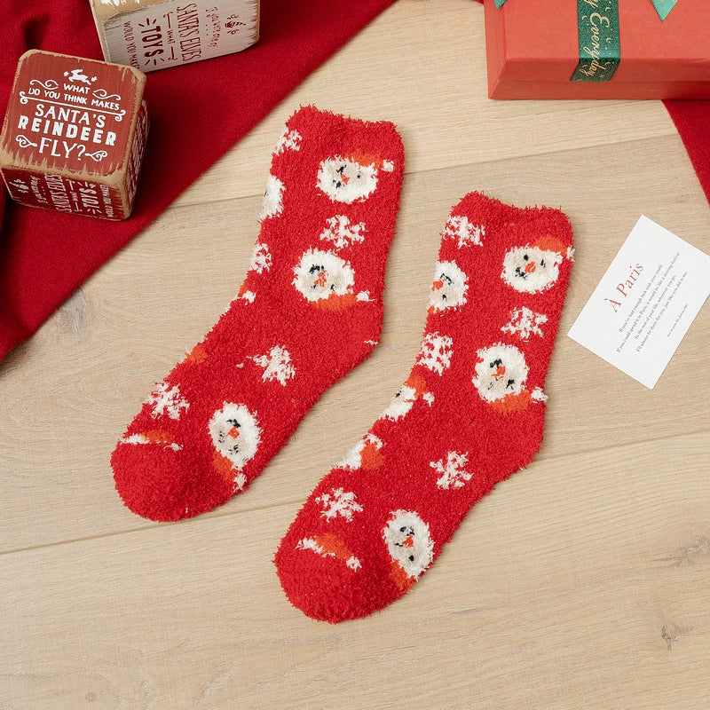 Christmas Plush Socks – Thick Coral Fleece Winter Floor Socks, Warm Fuzzy Sleeping Socks