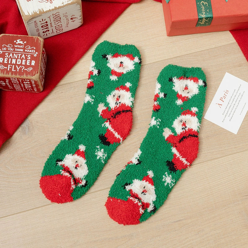 Christmas Plush Socks – Thick Coral Fleece Winter Floor Socks, Warm Fuzzy Sleeping Socks