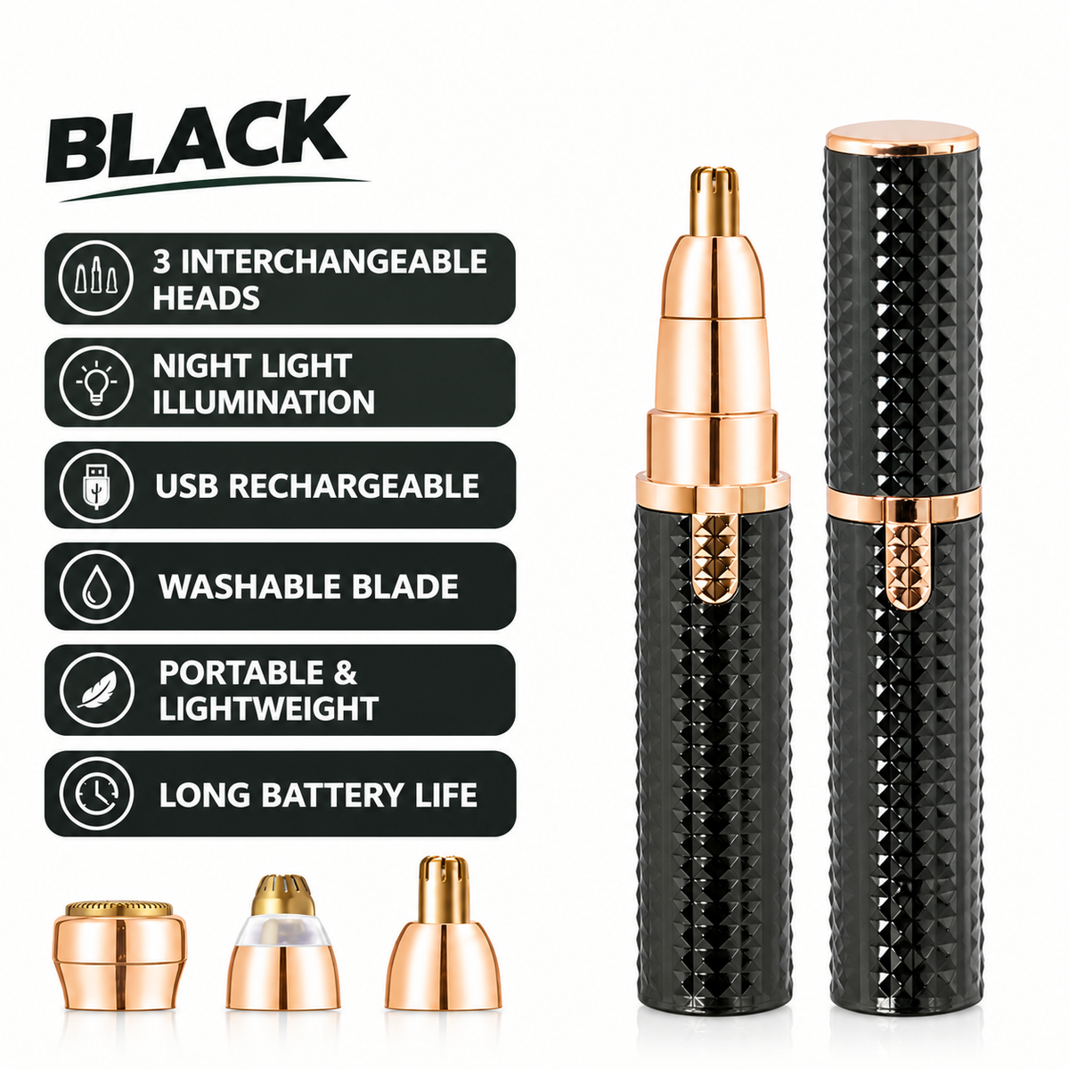 💥New & Improved：3-in-1 Portable Electric Eyebrow & Facial Hair Trimmer – USB Rechargeable with Interchangeable Heads